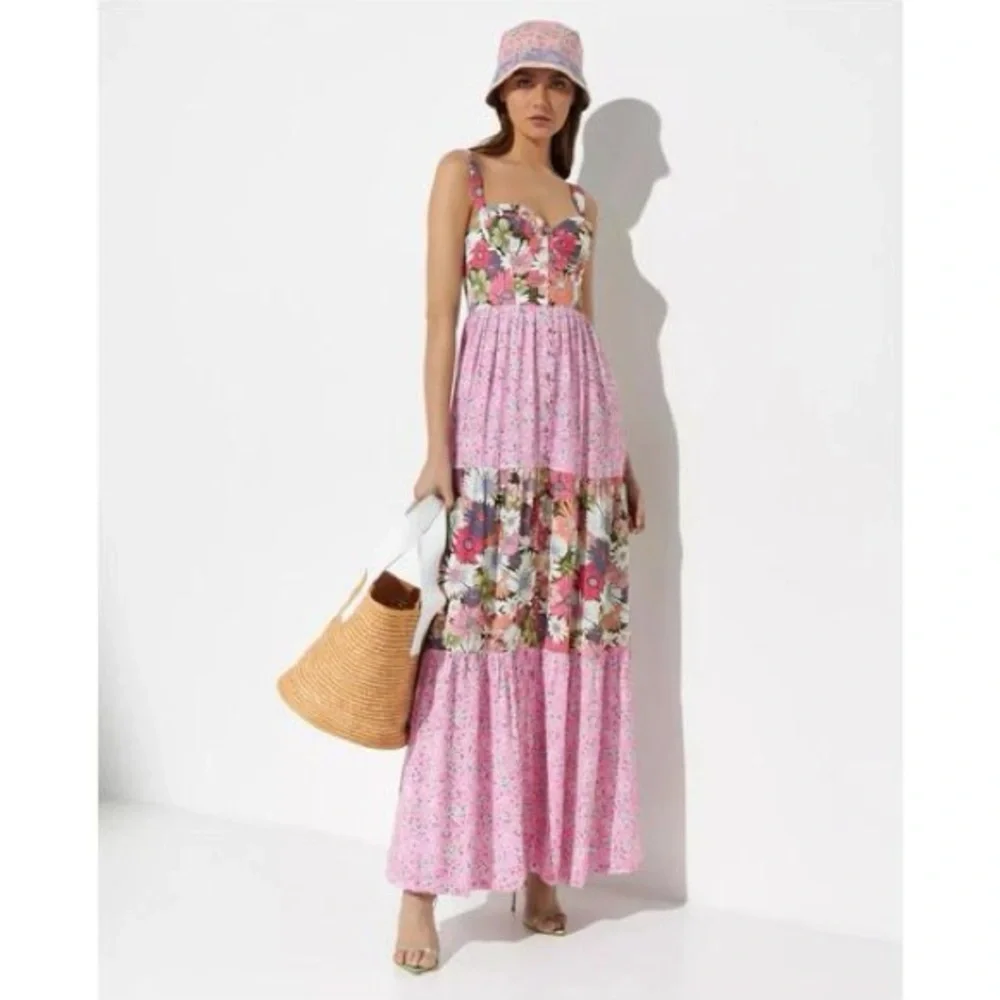 Agua Bendita Alani Java Maxi Dress Pink Bloom Large Underwire NWT - Picture 4 of 16